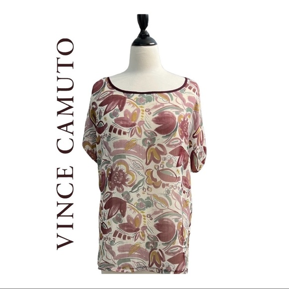 VINCE CAMUTO (EUC) ** LIKE NEW** FLORAL HI-LOW TOP SIZE MEDIUM - Picture 1 of 6